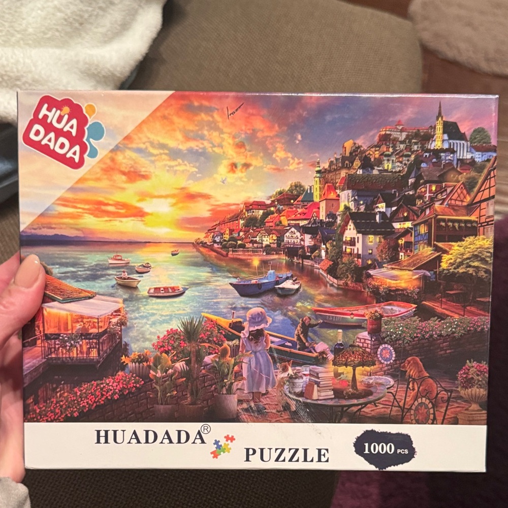 1000-Piece Sunset Puzzle Huadada Catcher by The Sea Puzzle 500x700mm assembled